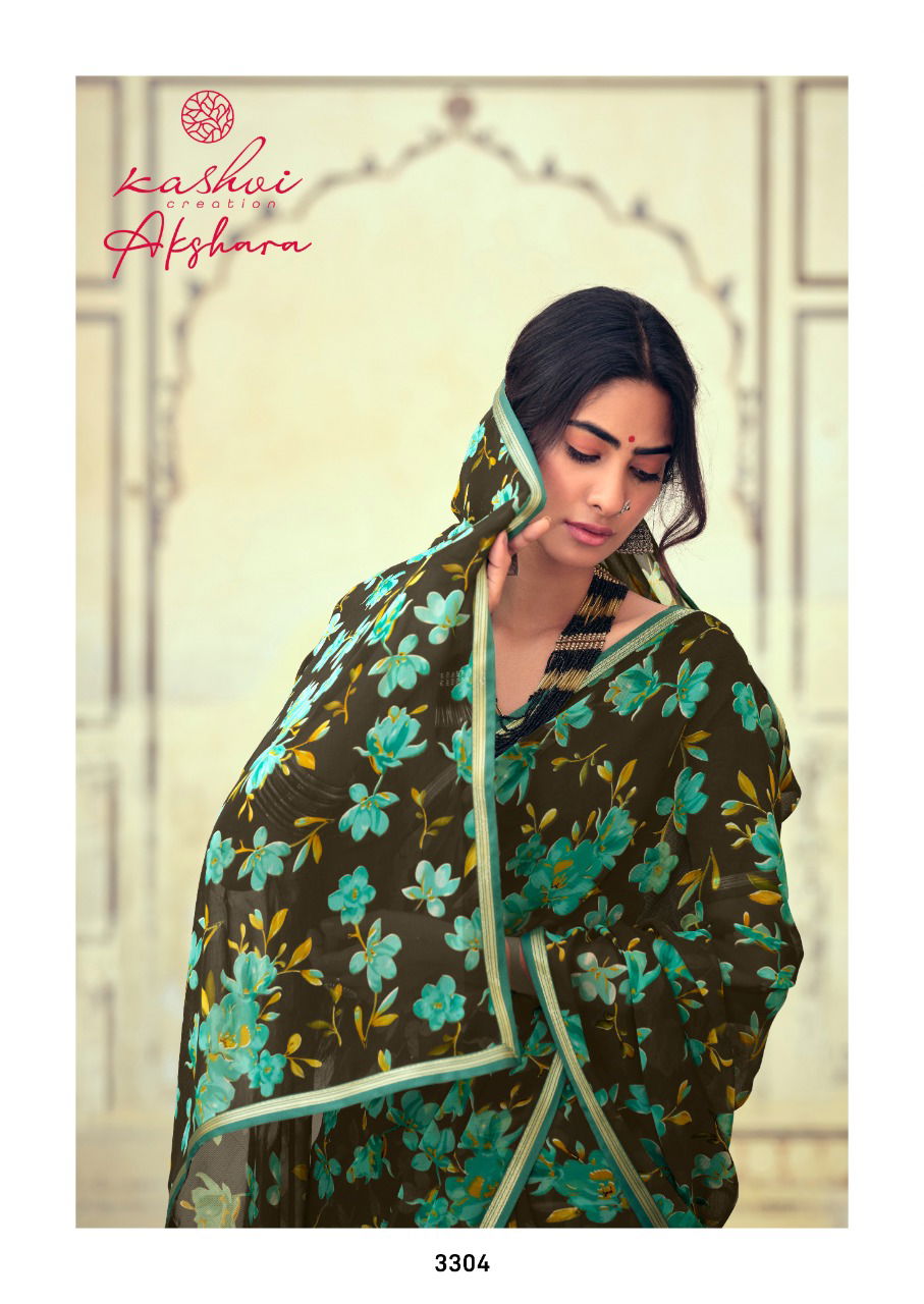 Kashvi Akshara Latest Fancy Designer Silk Casual Wear Chiffon Printed Saree Collection